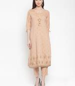 Beige embroidered silk ethnic-kurtis