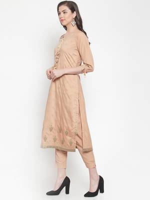 Beige embroidered silk ethnic-kurtis 2
