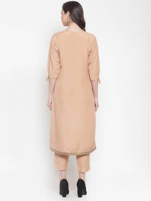 Beige embroidered silk ethnic-kurtis 3