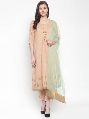 Beige embroidered silk ethnic-kurtis 4