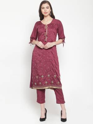 Purple embroidered silk ethnic-kurtis 1