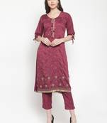 Purple embroidered silk ethnic-kurtis