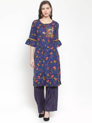Blue embroidered rayon ethnic-kurtis 1