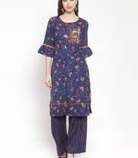 Blue embroidered rayon ethnic-kurtis