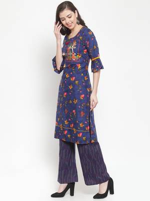 Blue embroidered rayon ethnic-kurtis 2