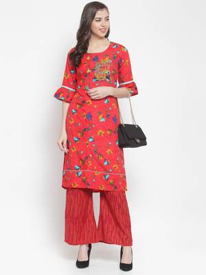 Red embroidered rayon ethnic-kurtis 4