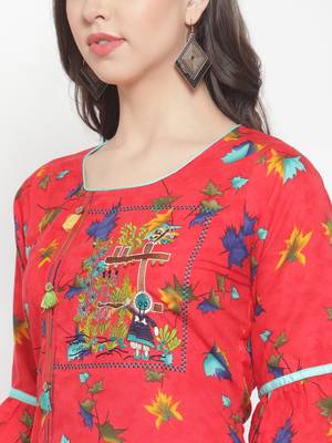 Red embroidered rayon ethnic-kurtis 5