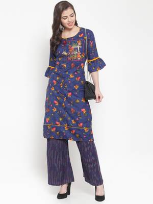 Blue embroidered rayon ethnic-kurtis 4