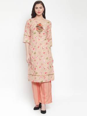 Beige embroidered rayon ethnic-kurtis 1