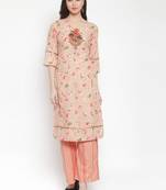 Beige embroidered rayon ethnic-kurtis