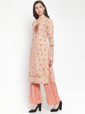 Beige embroidered rayon ethnic-kurtis 2