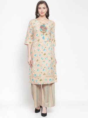 Beige embroidered rayon ethnic-kurtis 1