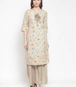Beige embroidered rayon ethnic-kurtis