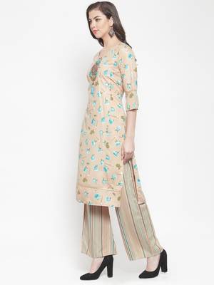 Beige embroidered rayon ethnic-kurtis 2