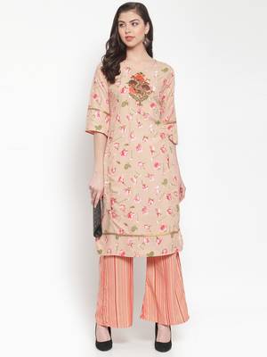 Beige embroidered rayon ethnic-kurtis 4
