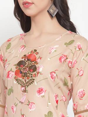 Beige embroidered rayon ethnic-kurtis 5