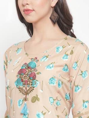 Beige embroidered rayon ethnic-kurtis 5