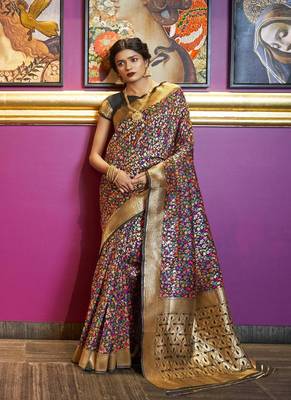   multicolor woven silk blend saree with blouse 1