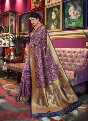 Blue woven silk blend saree with blouse 1