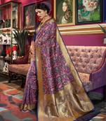 Blue woven silk blend saree with blouse