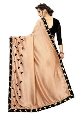 Golden printed linen saree with blouse 4