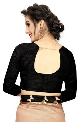 Golden printed linen saree with blouse 5