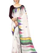 White printed linen saree with blouse