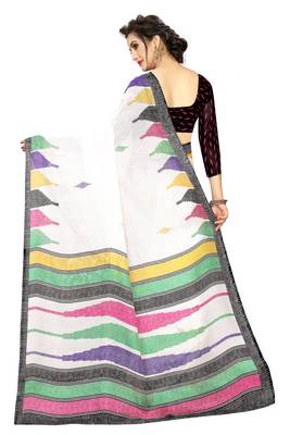 White printed linen saree with blouse 4