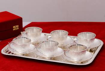 German Silver Multiutility Decorative Platter 6 Silver Bowl Set with Velvet Box 1