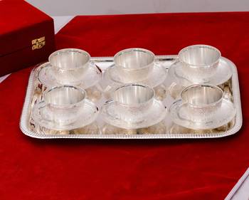 German Silver Multiutility Decorative Platter 6 Silver Bowl Set with Velvet Box 2