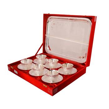 German Silver Multiutility Decorative Platter 6 Silver Bowl Set with Velvet Box 5