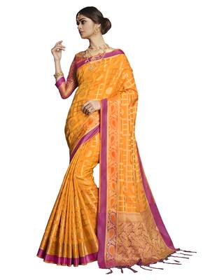 Brown woven silk saree with blouse 1