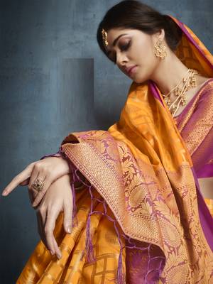 Brown woven silk saree with blouse 3