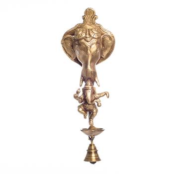 Brass Ganesha wall hanging Deep with bell and Dancing Ganesha 2
