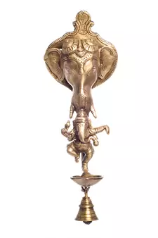 Brass Ganesha wall hanging Deep with bell and Dancing Ganesha