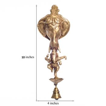Brass Ganesha wall hanging Deep with bell and Dancing Ganesha 3