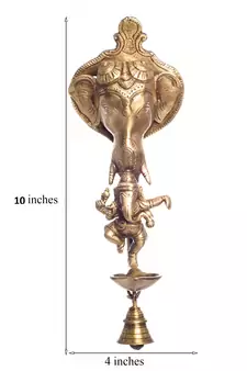 Brass Ganesha wall hanging Deep with bell and Dancing Ganesha