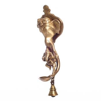 Brass Ganesha wall hanging Deep with bell and Dancing Ganesha 4