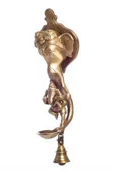 Brass Ganesha wall hanging Deep with bell and Dancing Ganesha