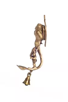 Brass Ganesha wall hanging Deep with bell and Dancing Ganesha