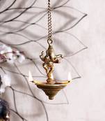 Brass Dancing Ganesha Hanging 3 Oil Wick Diya