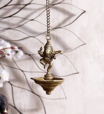 Brass Dancing Ganesha Hanging 3 Oil Wick Diya 2