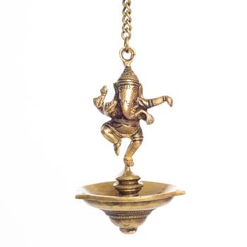 Brass Dancing Ganesha Hanging 3 Oil Wick Diya 3