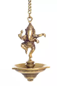 Brass Dancing Ganesha Hanging 3 Oil Wick Diya