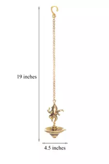 Brass Dancing Ganesha Hanging 3 Oil Wick Diya