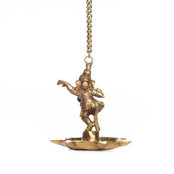 Brass Dancing Ganesha Hanging 7 Oil Wick Diya 5