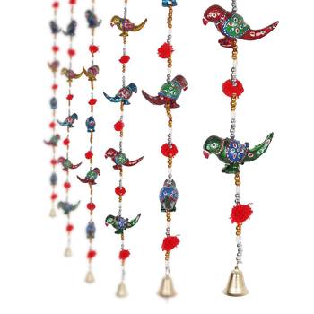 Parrot Mirror work Door Hanging Metal Tapestry Artificial Beads - Set of 2 1