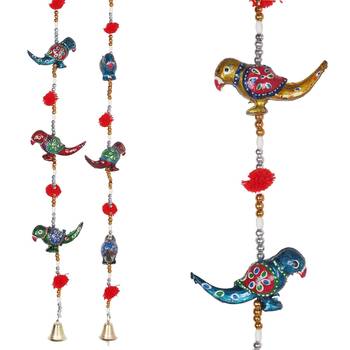 Parrot Mirror work Door Hanging Metal Tapestry Artificial Beads - Set of 2 2