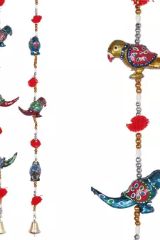 Parrot Mirror work Door Hanging Metal Tapestry Artificial Beads - Set of 2