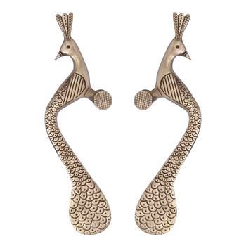Set of 2 Peacock Shape Brass Door Handle 2